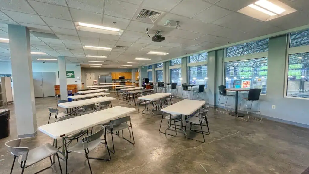 TAC's gallery area, with foldable tables setup throughout the space